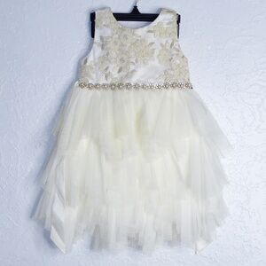 American Princess Dress 2T Cream Gold w/Pearl Rhinestone